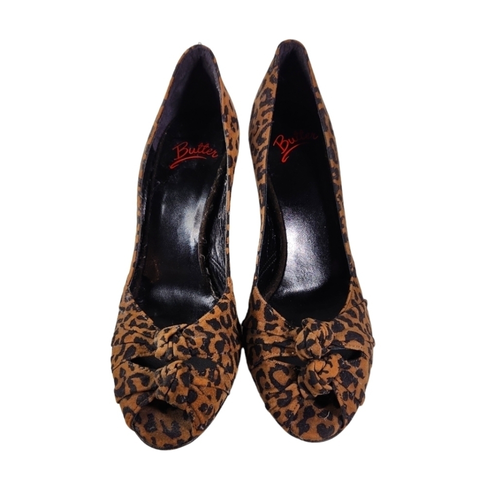 Butter Suede Leopard Peep Toe Heels